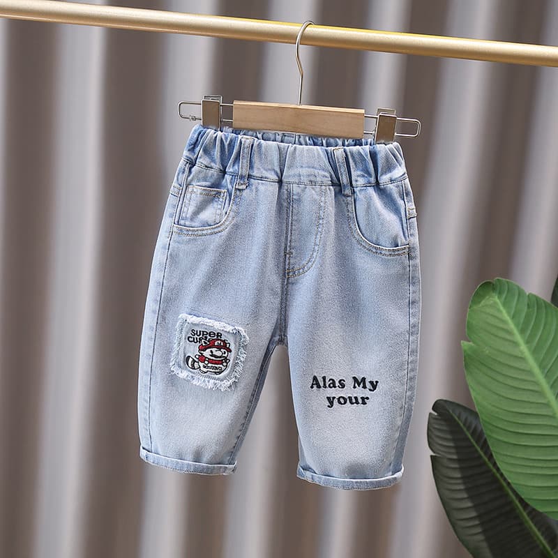 Boys Cropped Pants Soft Denim Summer, Thin Shorts for Kids, Handsome Casual Mid-Length Pants for Baby Boys