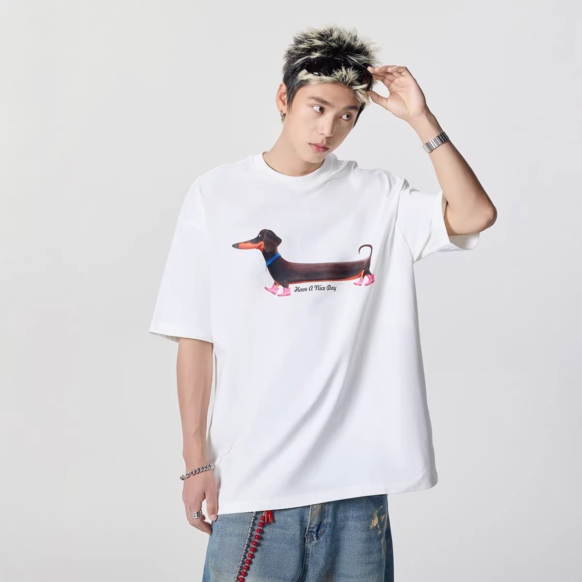 Heavyweight Dachshund Short Sleeve T-Shirt for Men and Women, New Summer Style, Youth Casual Round Neck Half Sleeve Top