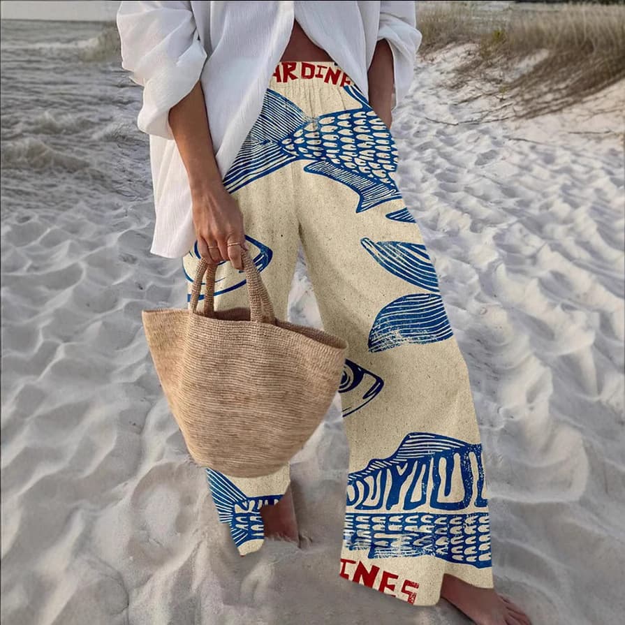European and American New Style Creative Fish Pattern Casual Pants Loose Sports Wide-Leg Pants Ocean-Themed Pod Custom-Made