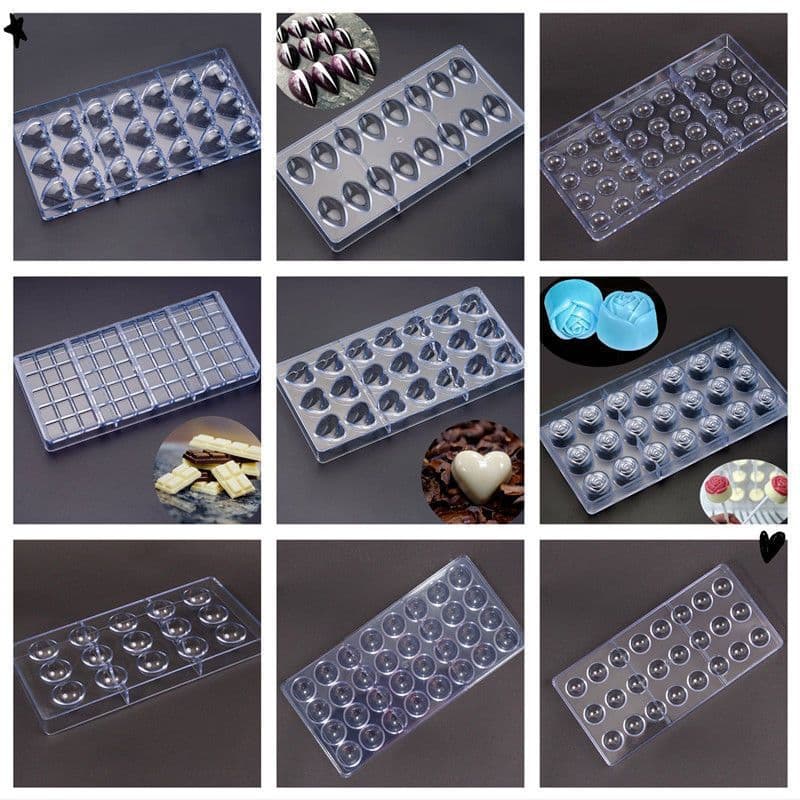 3D Heart Star Rose Chocolate Mold Plastic Thickened Hard Plastic Chocolate Tool Semi-Sphere Mold