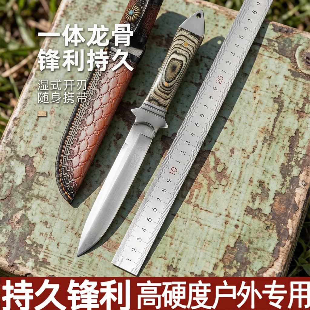 Stock Wholesale Knife Bamboo Splitting Small Knife Portable Self-Defense Multi-Purpose Knife Wilderness Multi-Function Straight Knife Handle Meat BBQ