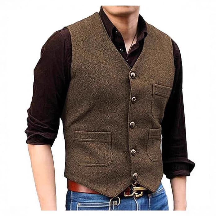 Cross-Border Men's Herringbone Vest Groom and Best Man Slim Vest Casual Suit Vest Foreign Trade Men's Vest