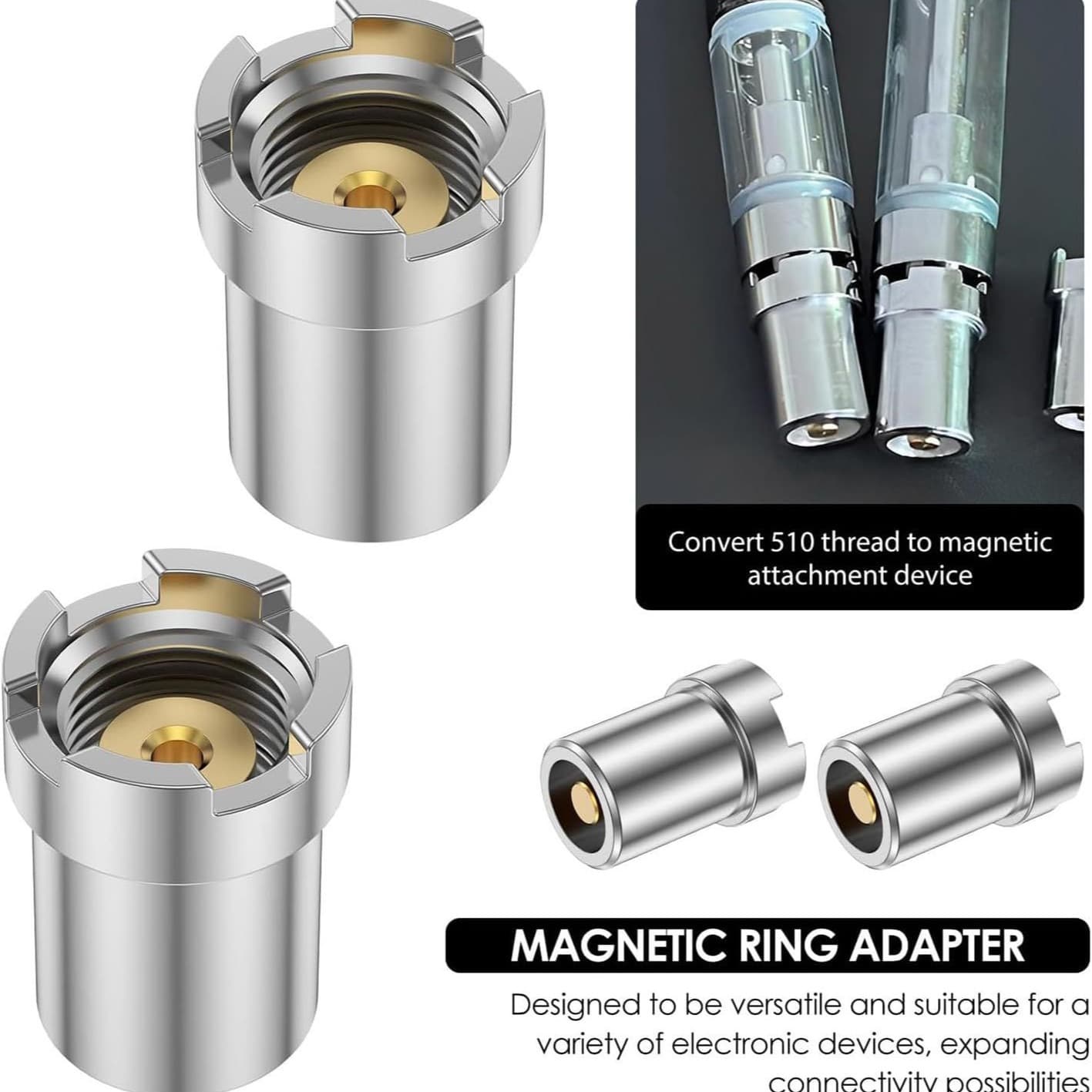 Factory Direct, Amazon Hot Selling CBD Magnetic Adapter, 510 Universal Adapter, Gold with Hole Electrode