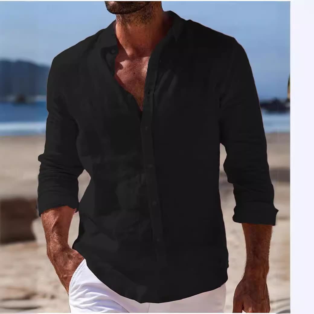 New Men's Long Sleeve Button up Shirt Casual Plain Color Collared Spring Summer Autumn Daily Wear Comfortable Fashion Clothing