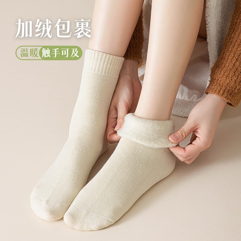 Thick Fleece Women's Winter Mid-Calf Socks, Plush-Lined and Thickened, Sleep and Postpartum Long Socks, Solid Color Floor Socks, Warm Socks
