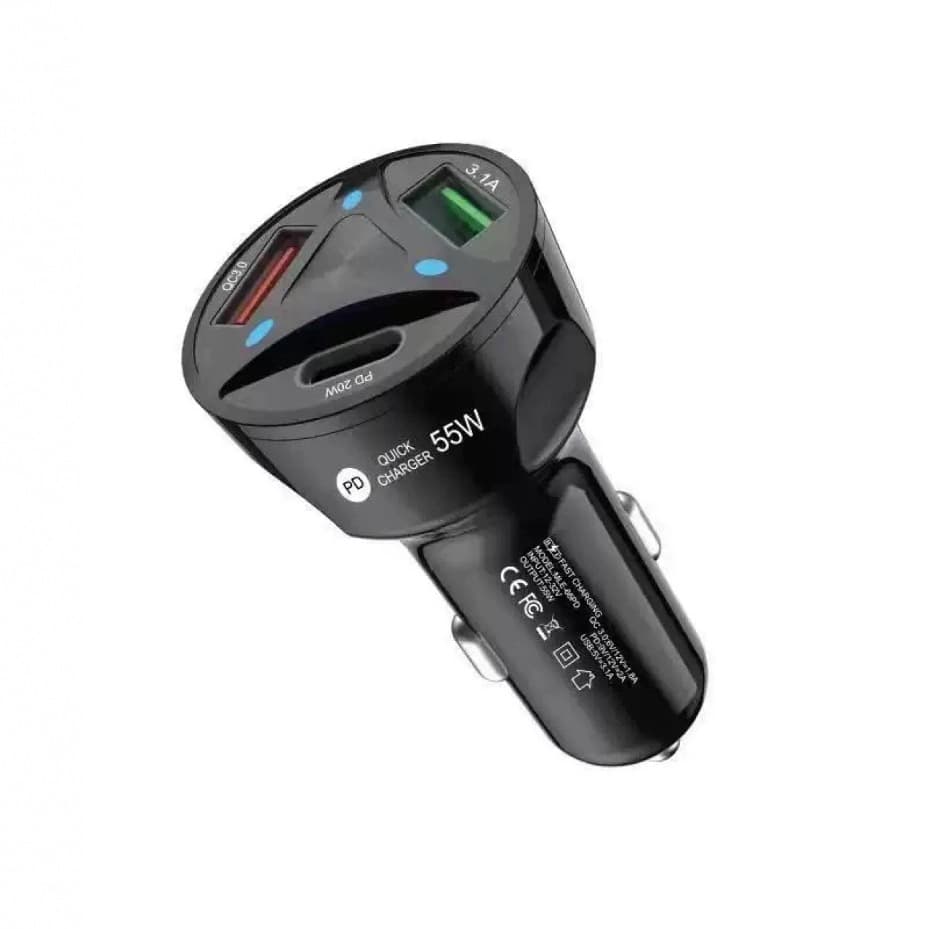 QC3.0 3USB LED Car Charger PD Car Charger One-to-Three Fast Charging TYC P-C Apple Flash Charge Type-C