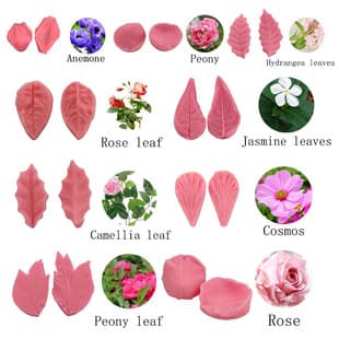 9 Different Front and Back Leaf Embossing Molds Petal Shape Silicone Mold Fondant Cake Mold Fondant Press Mold