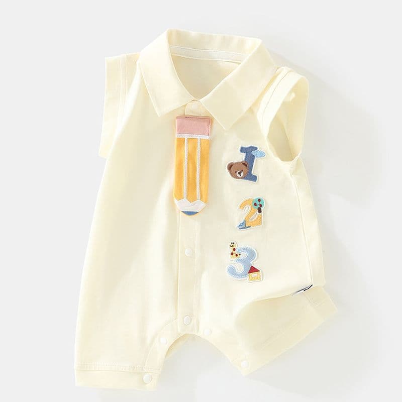 Summer Tie Digital Bear Romper Newborn Baby Clothes Summer Cute Onesie Infant Sleeveless Crawling Suit