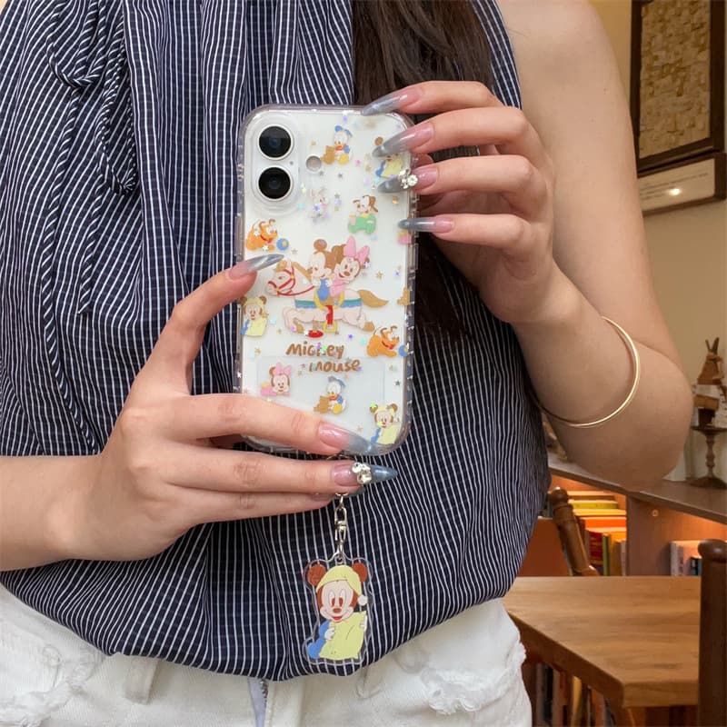 Cartoon Glitter Riding Mickey and Minnie Case for iPhone 17, Apple 16 Pro Max, 15, 14 New Model