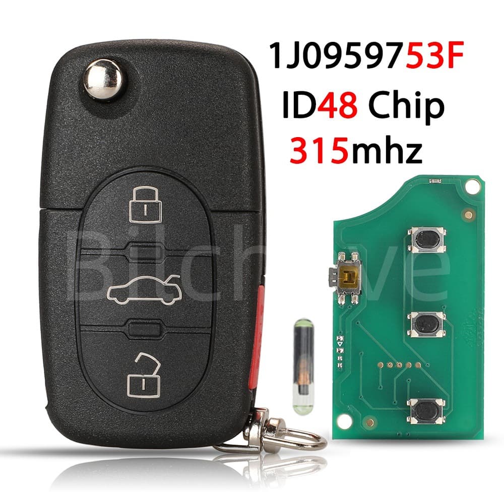 1J0959753F is suitable for 3+1 button Volkswagen folding remote control car key 315mhz ID48 chip