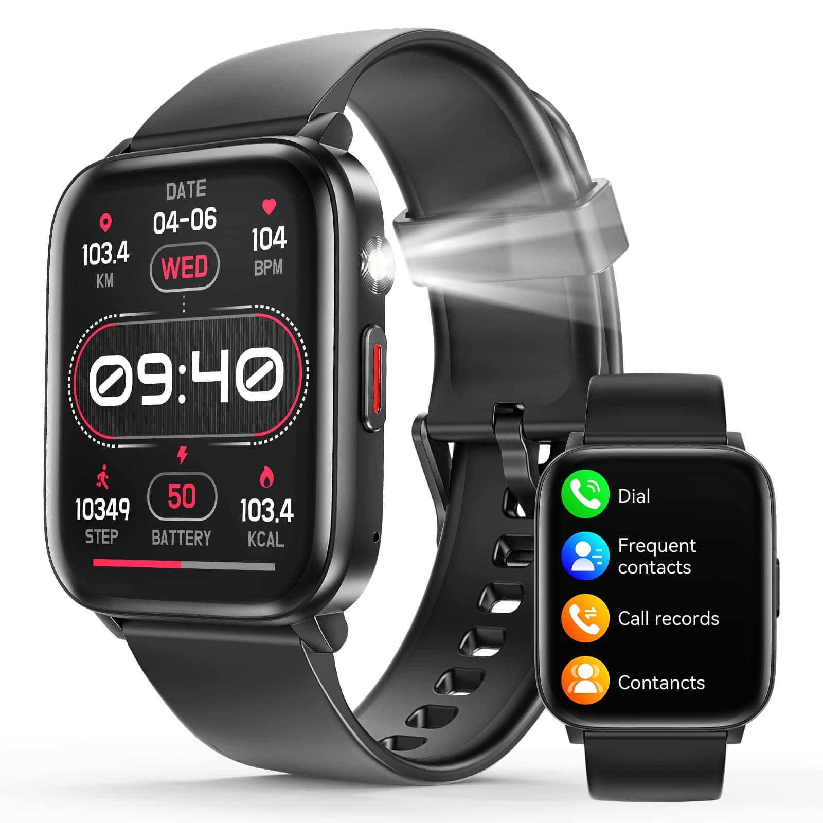 New T63B Bluetooth Call Sports Fitness Smart Watch with Flashlight, Music, Heart Rate, Blood Pressure