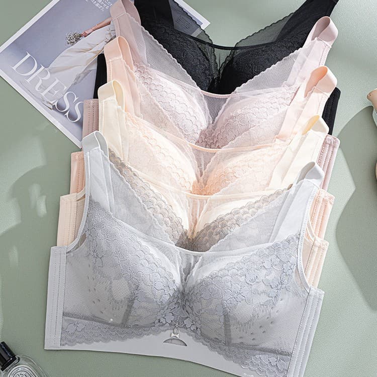 Breathable hole cup bandeau-style underwear, soft ring anti-sagging side coverage shaping, minimizing effect for larger bust, thin bra.