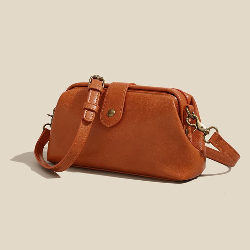 Fashionable Soft Leather Women's Crossbody Bag Vintage Shell Bucket Bag High-end Feel Buckle Trendy Ladies Handbag