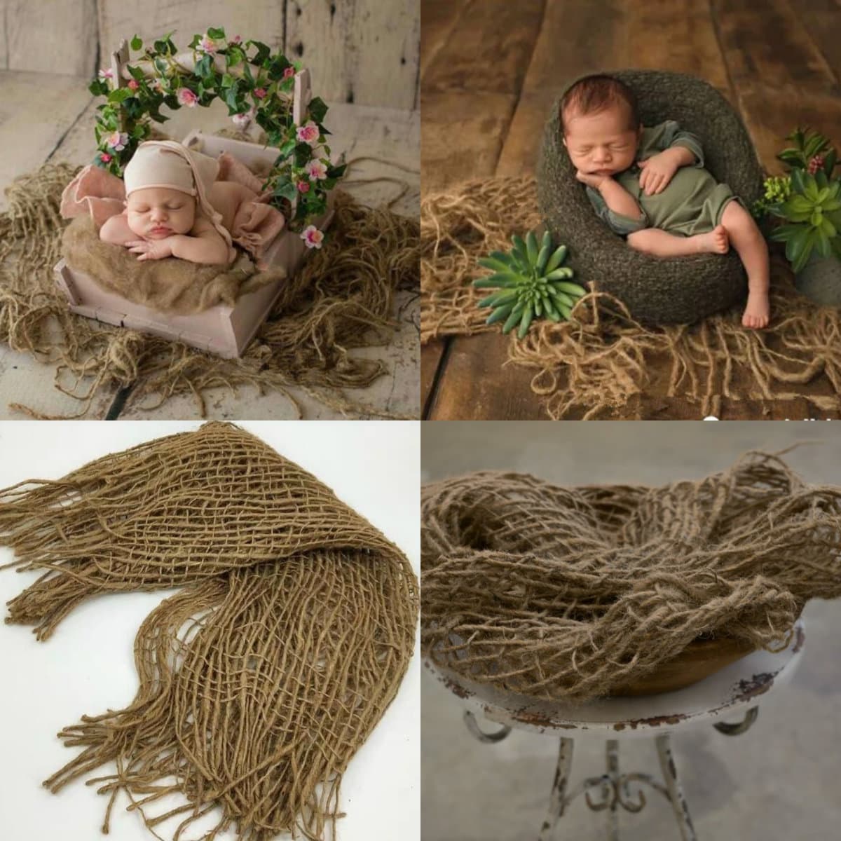 Newborn photography props background pad woven hemp rope linen big eye mesh pad baby photo baby props