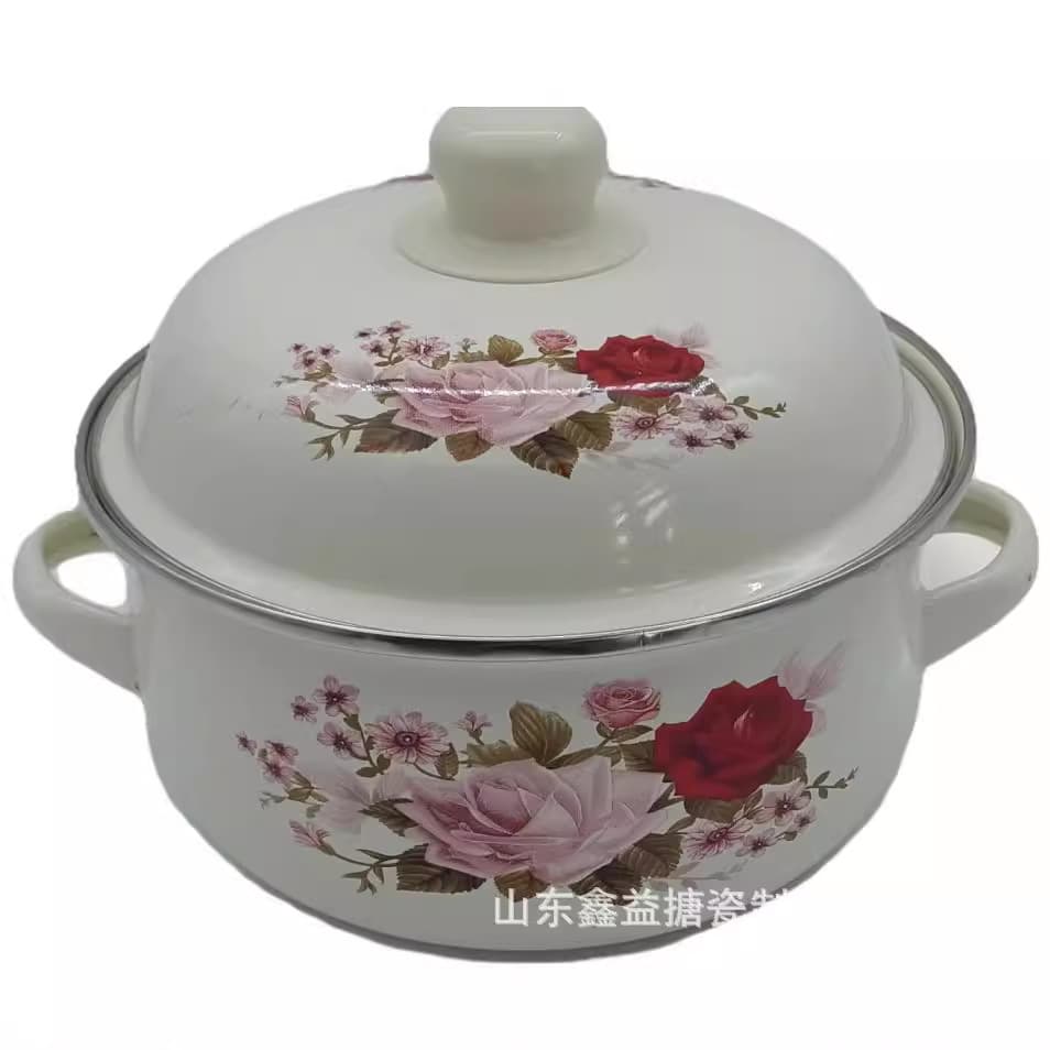 High-temperature Resistant Enamel Stew Pot with Lid, Double-handled Enamel Saucepan