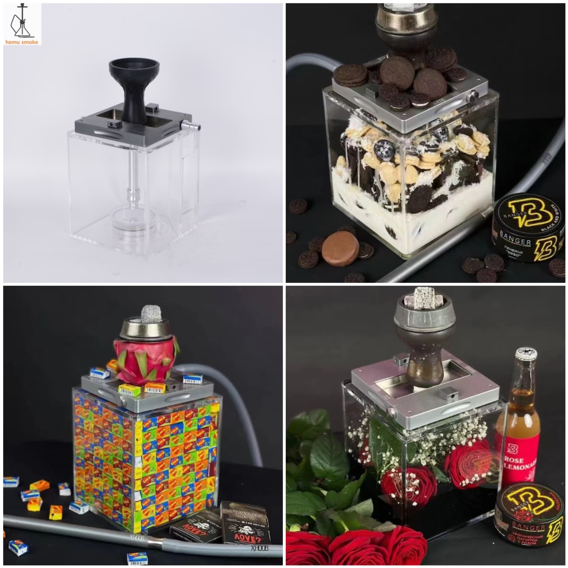 New Acrylic Square Shisha Water Pipe Birdcage Stand Home Daily Use Other Smoking Accessories Square Block Pot