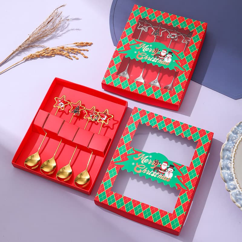 Cross-border Christmas Star Spoon Set Coffee Stirring Spoon Creative Pendant Spoon Christmas Dessert Gift Box Set