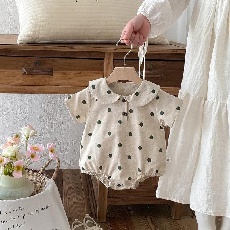 Baby Lapel Harness Polka Dot Summer Clothes Baby Fashion Short Sleeve Romper Suit Newborn Baby Doll Collar Jumpsuit