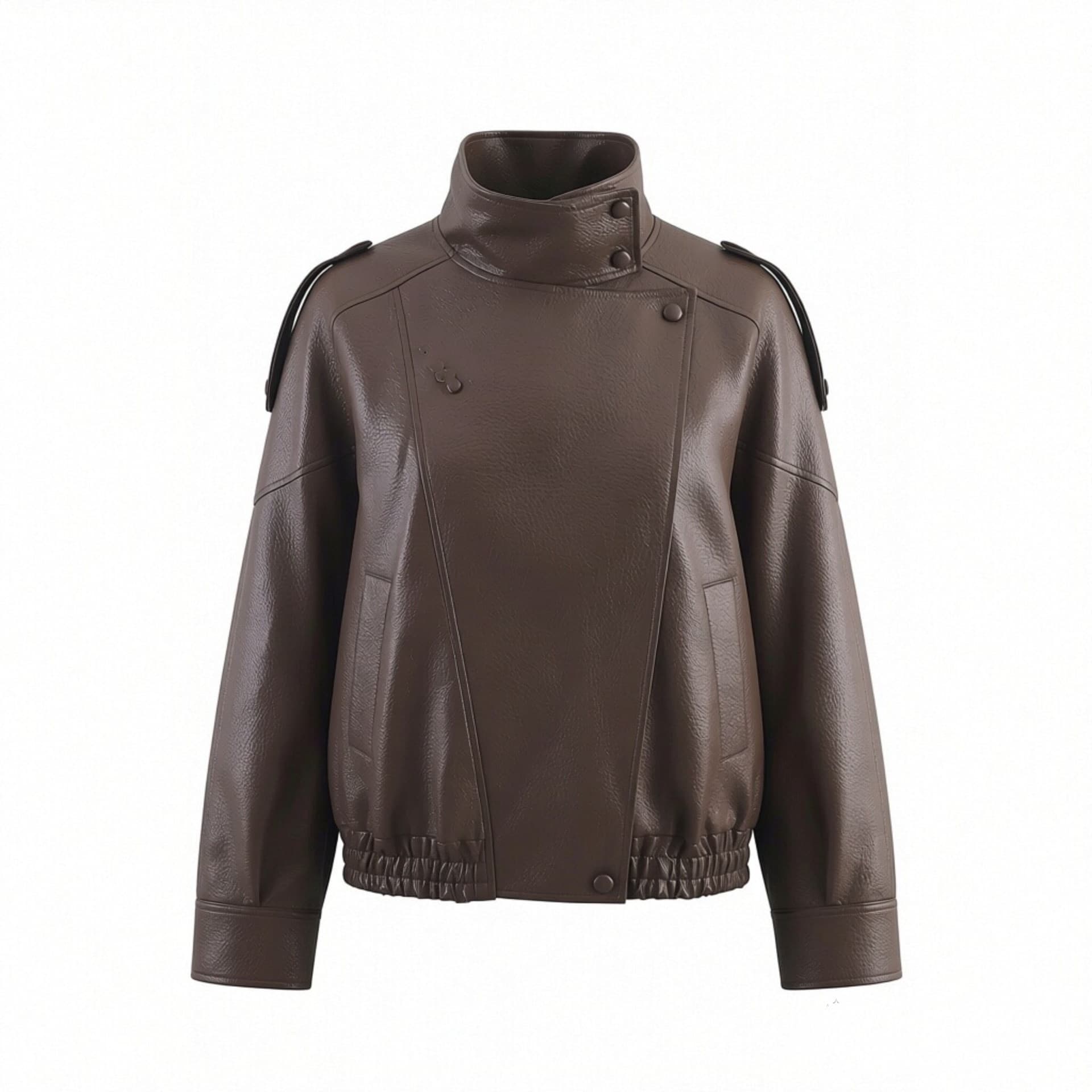PB&ZA Cross-Border Stock 2025 Winter New Arrival European & American Style Long-Sleeve Stand-Collar Faux Leather Jacket 8490792