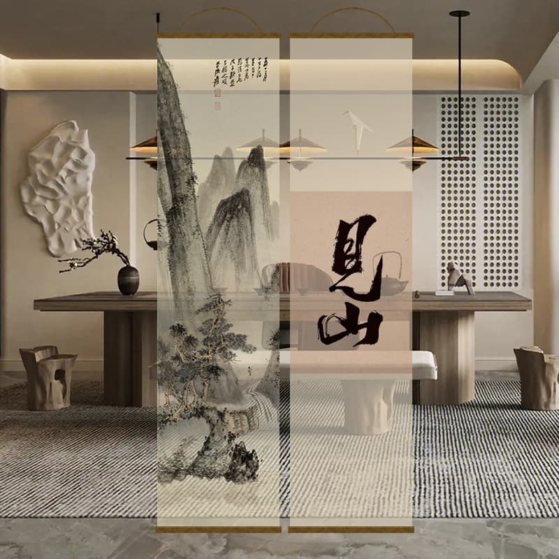 Beautiful Ink Bamboo See-Through Screen Curtain Chinese Roller Partition Hanging Curtain Ink Painting Window Curtain Light-Transmitting Small Size Partition