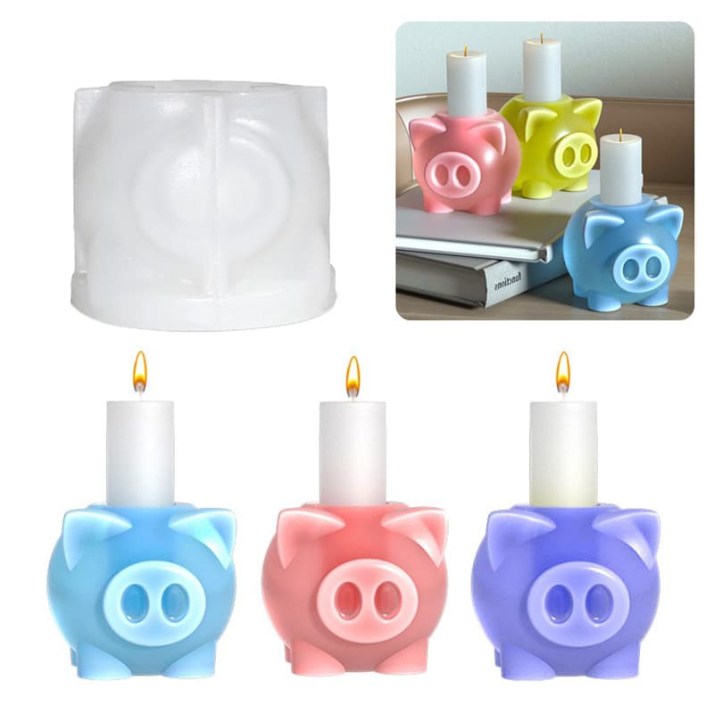 Epoxy Resin DIY Crystal Drip Glue Cute Pig Candle Holder Aromatherapy Candle Mold Easy Release Silicone Mold