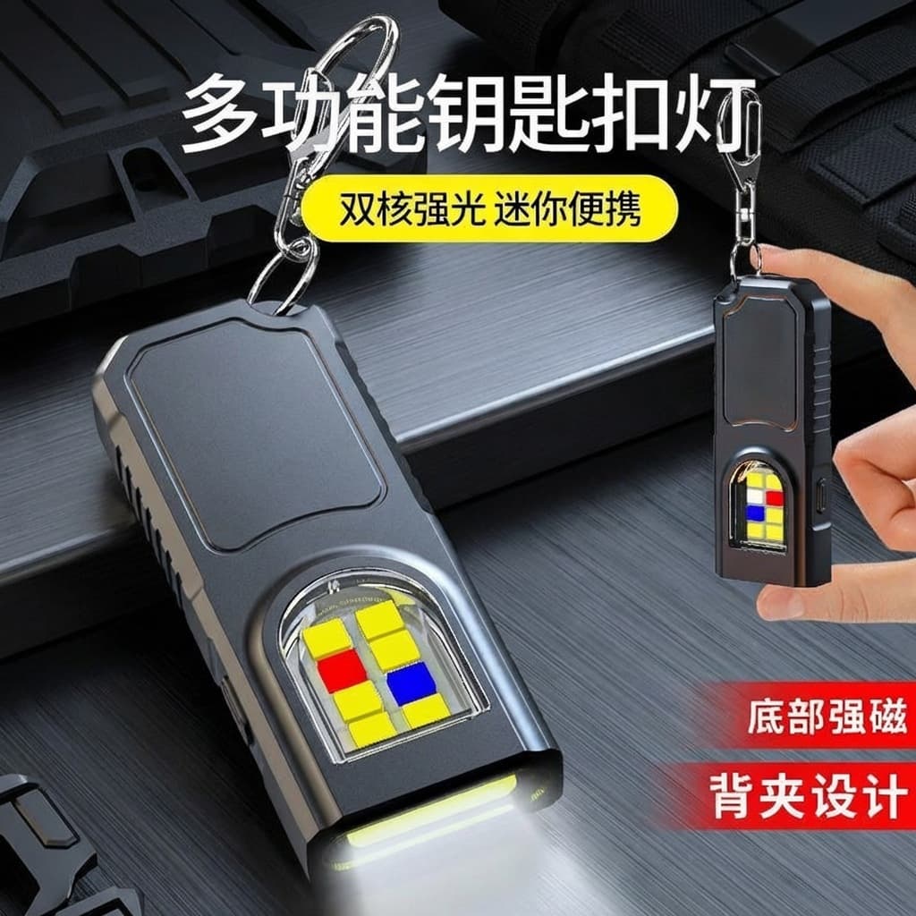 Cross-border Hot-selling Keychain Flashlight Small Portable Bright Light Repair Light Keychain USB Rechargeable Magnetic Work Light