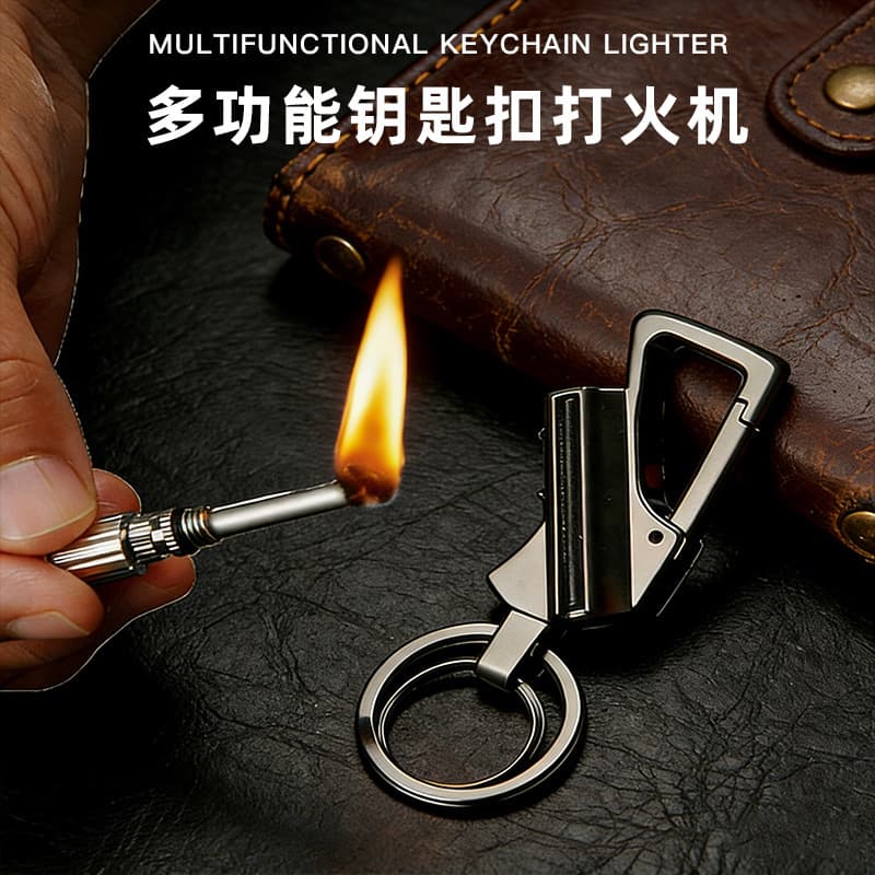 Cross-Border Creative Lighter Multifunctional Metal Keychain Kerosene Match Outdoor Portable Windproof Waterproof Lighter