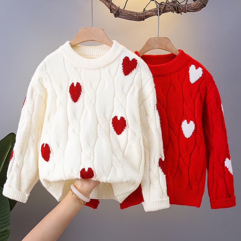 Girls love round neck thickened warm knitted bottoming shirt girls autumn and winter style sweater baby winter sweater