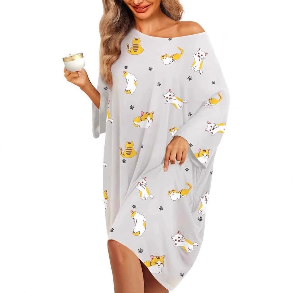 2025 Amazon Cross-Border Women's Nightgown Loungewear T-Shirt Short-Sleeve Sleepwear Nightdress with Pockets Street Style