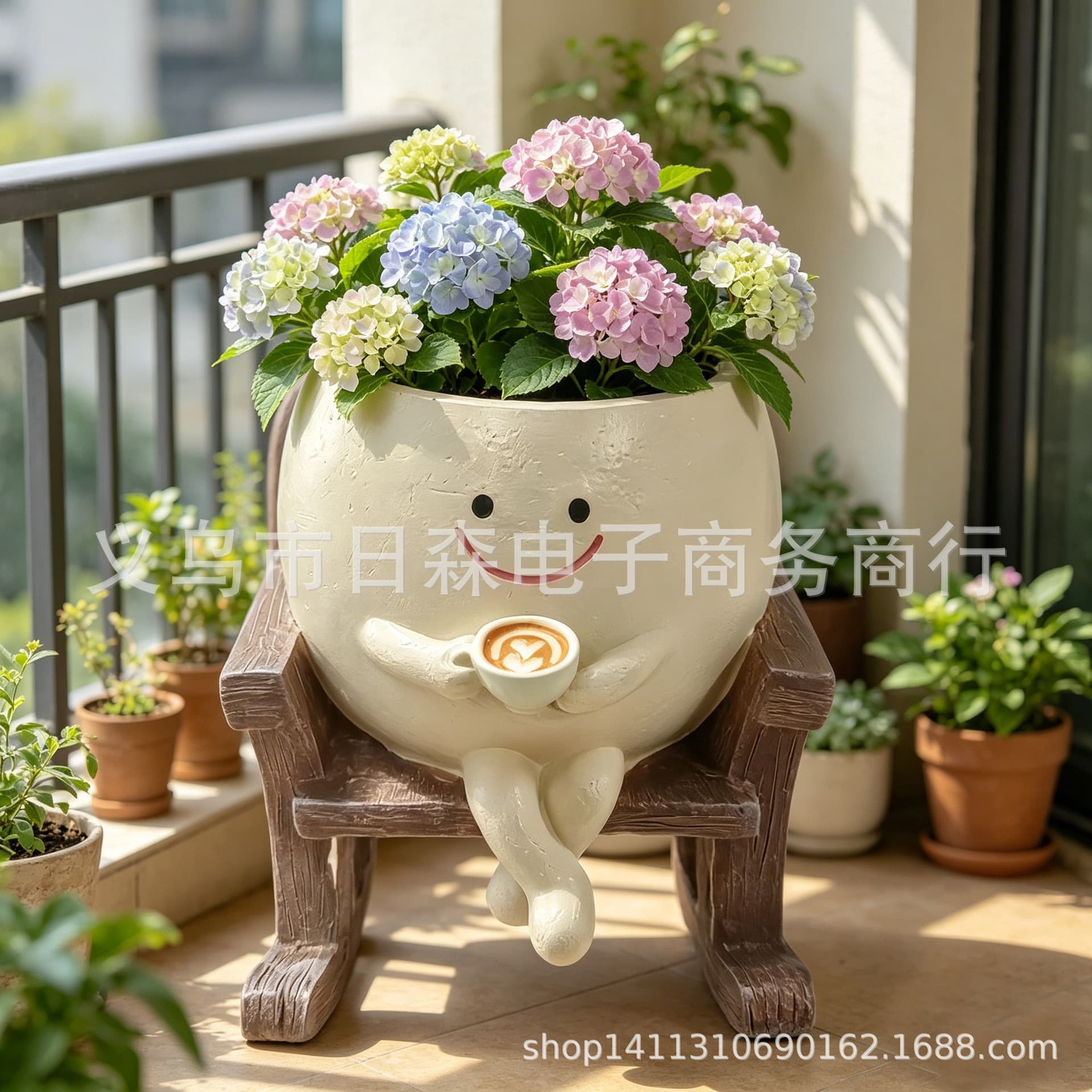 New Cross-Border Smile Coffee Rocking Chair Flower Pot Decorative Resin Craft Home Decor Green Plant Pot