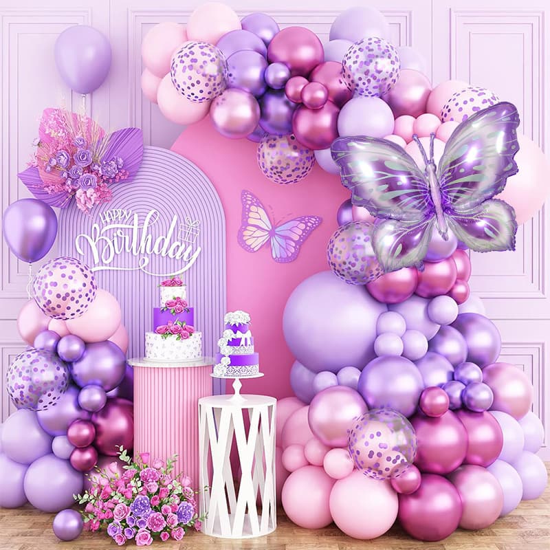New Butterfly Theme Balloon Set for Amazon Cross-Border Sales, Birthday Party Venue Decoration, Flower Balloon Chain Arch