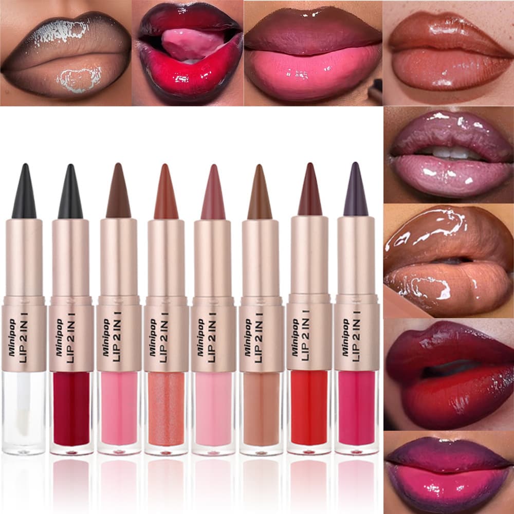 Cross-border Supply 2-in-1 Matte Lip Liner & Glossy Lipstick Duo