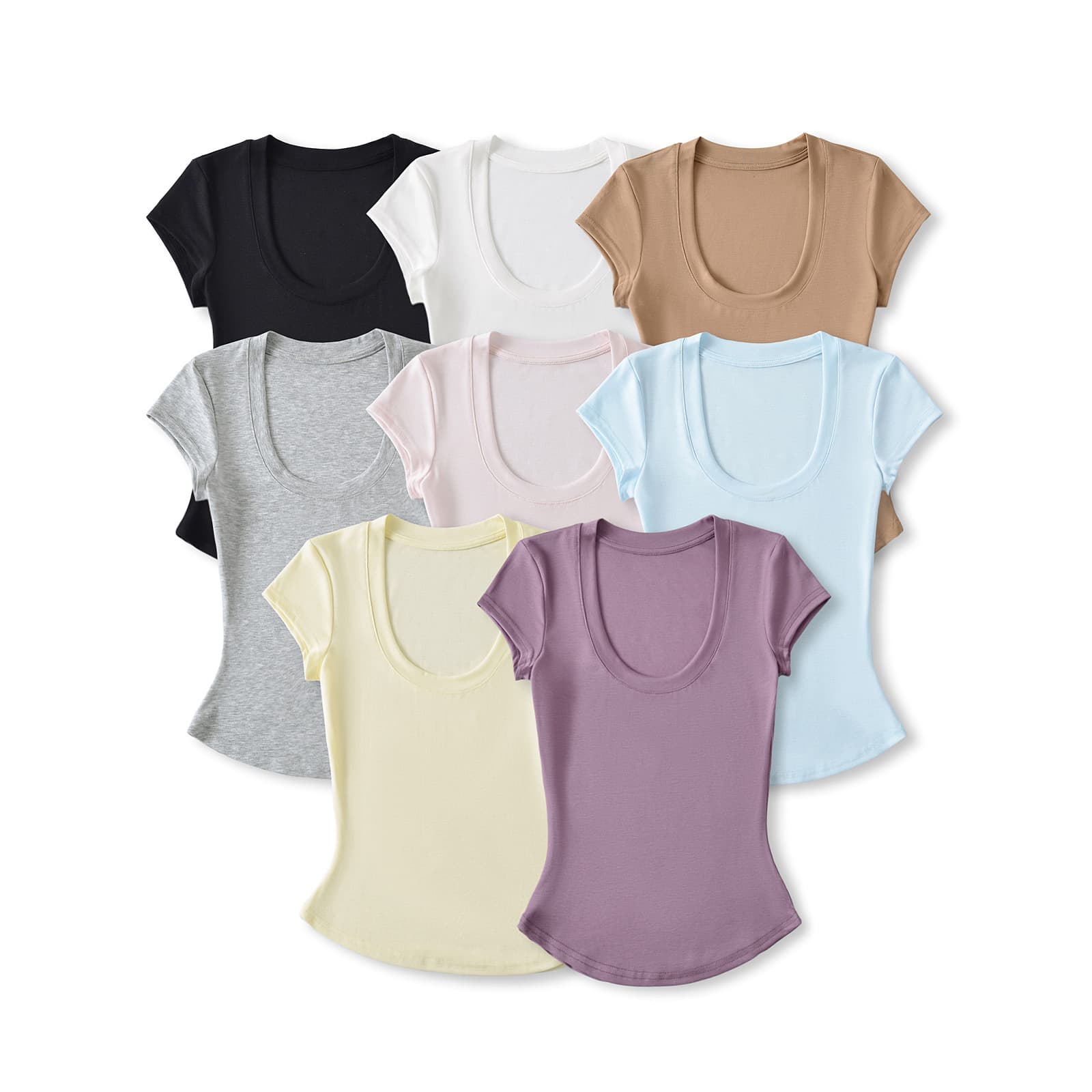 2025 Summer New Trendy Slim Fit Tencel U-Neck Short Sleeve T-Shirt for Women, Waist-Cinching Slimming Solid Color Top, Tight Base Layer