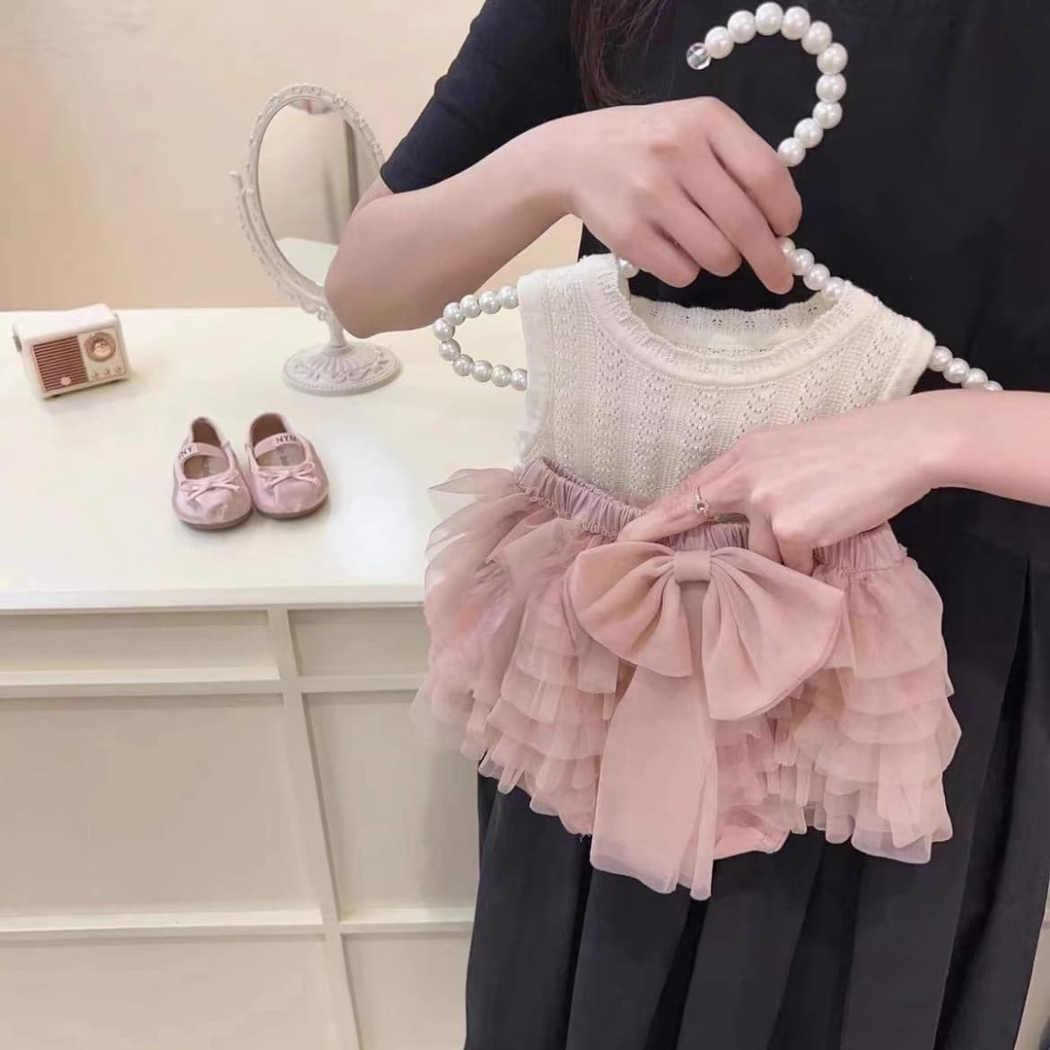 Korean girls summer tutu skirt two-piece set mesh cake skirt cute vest shorts two-piece set 21001
