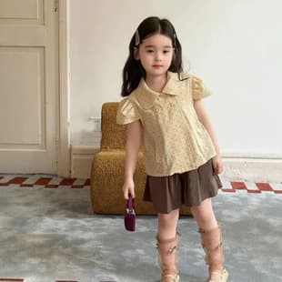 Girls' Korean High-End Style Outfit Set Summer New Style Kids Polka Dot Short Sleeve Top Baby Girl Casual Shorts