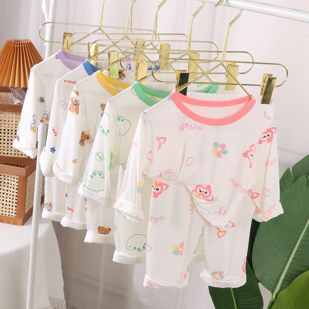 2025 Summer Pajamas, Children's Loungewear, Boneless Boys' and Girls' Three-Quarter Sleeve Air Conditioning Suit Set, One-Piece Dropshipping