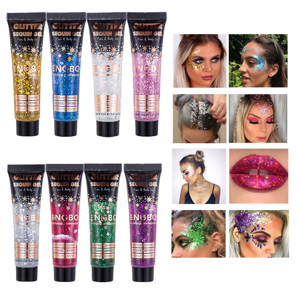 ENGBO Export Laser Glitter Gel for face and body, shimmer eyeshadow cream, glitter body lotion for nightclub and stage makeup.