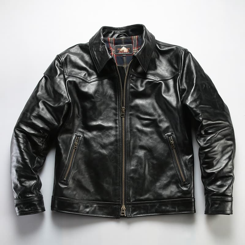 Casual retro motorcycle leather jacket, simple lapel Americana style genuine leather jacket for men.