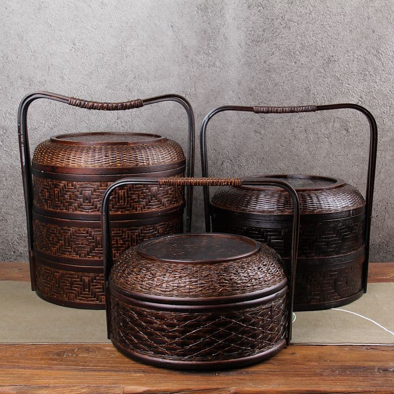 Food box Bamboo basket gift box food basket moon cake packaging three-layer basket two-layer basket with rice basket