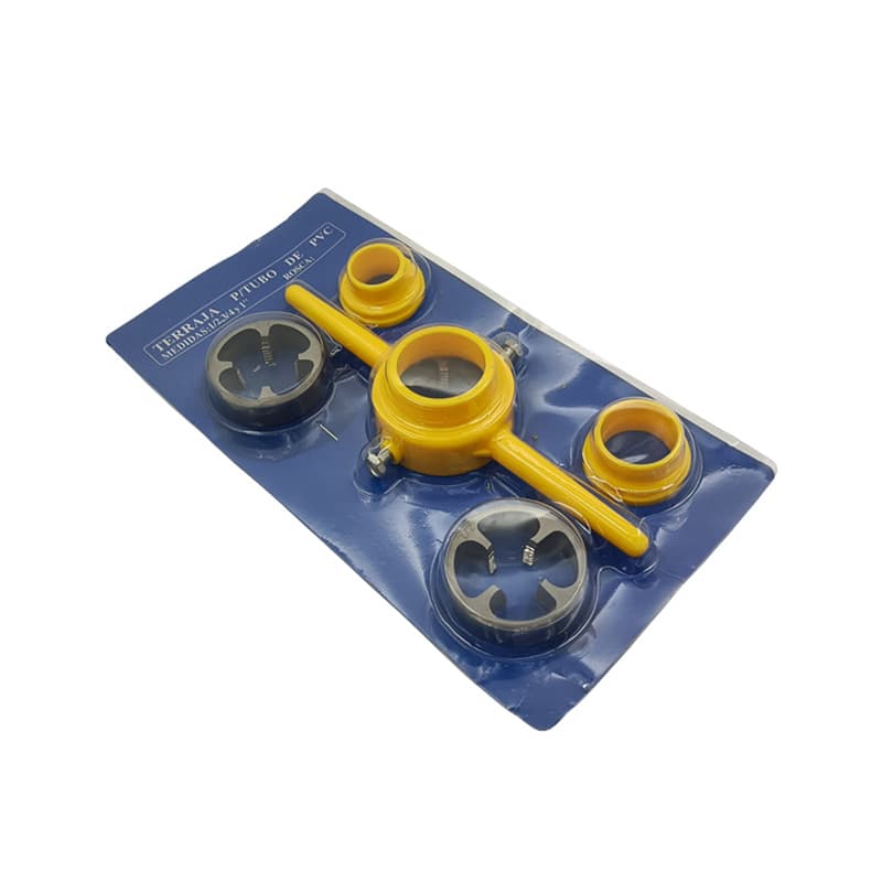 Manual pipe threading die set for plastic and water pipes, 6-piece pipe threading tool kit.