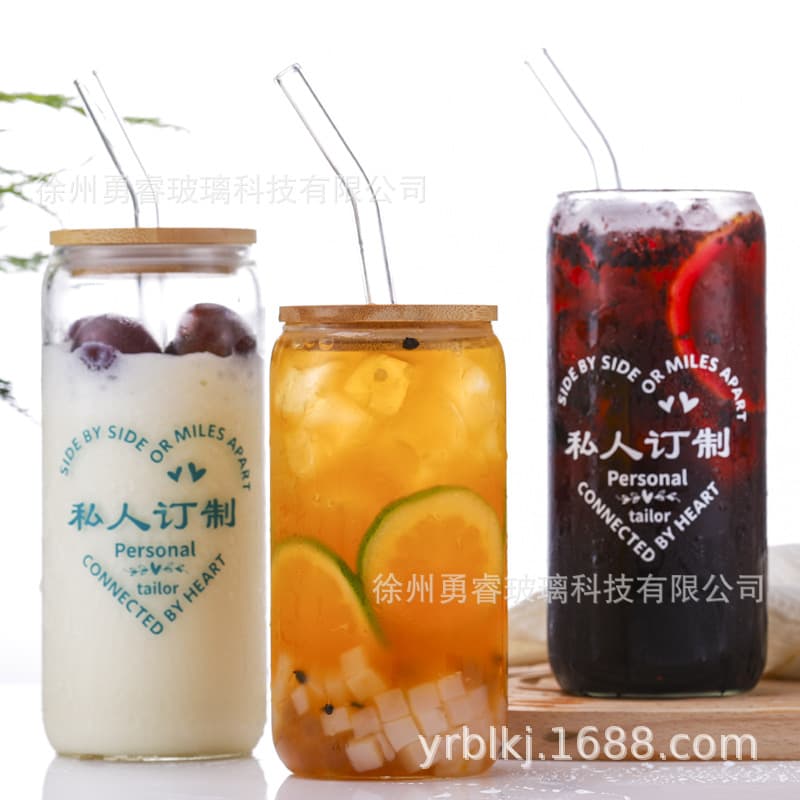 Customized 16oz Coke Cup Straw Cup High Borosilicate Glass Water Cup Milk Tea Cup with Lid Juice Cup Coke Cup Set