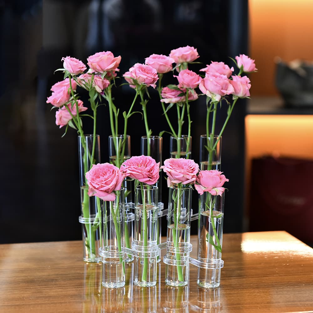 A row of test tube vases, flowers, green plants, hydroponic glass vases, creative internet celebrity flower stands, home furnishings, foldable