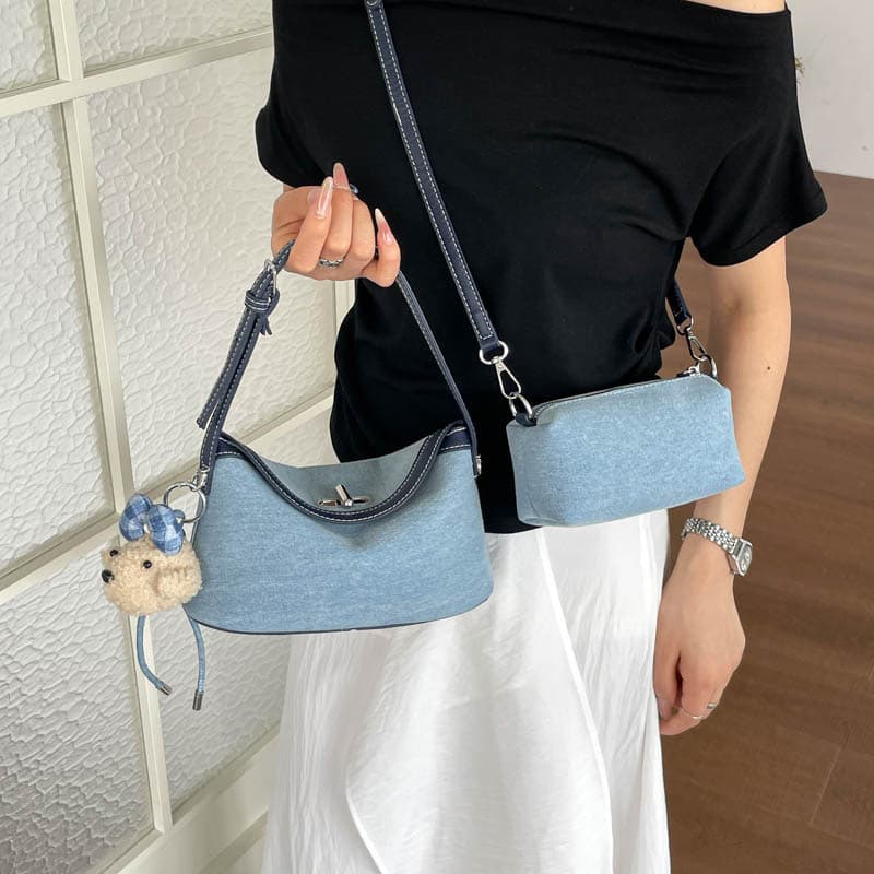 Fashion Mother-Child Bag Trendy Denim Bag Small Ice Bucket Bag Women 2026 New Niche Handheld Shoulder Bag Crossbody Bag