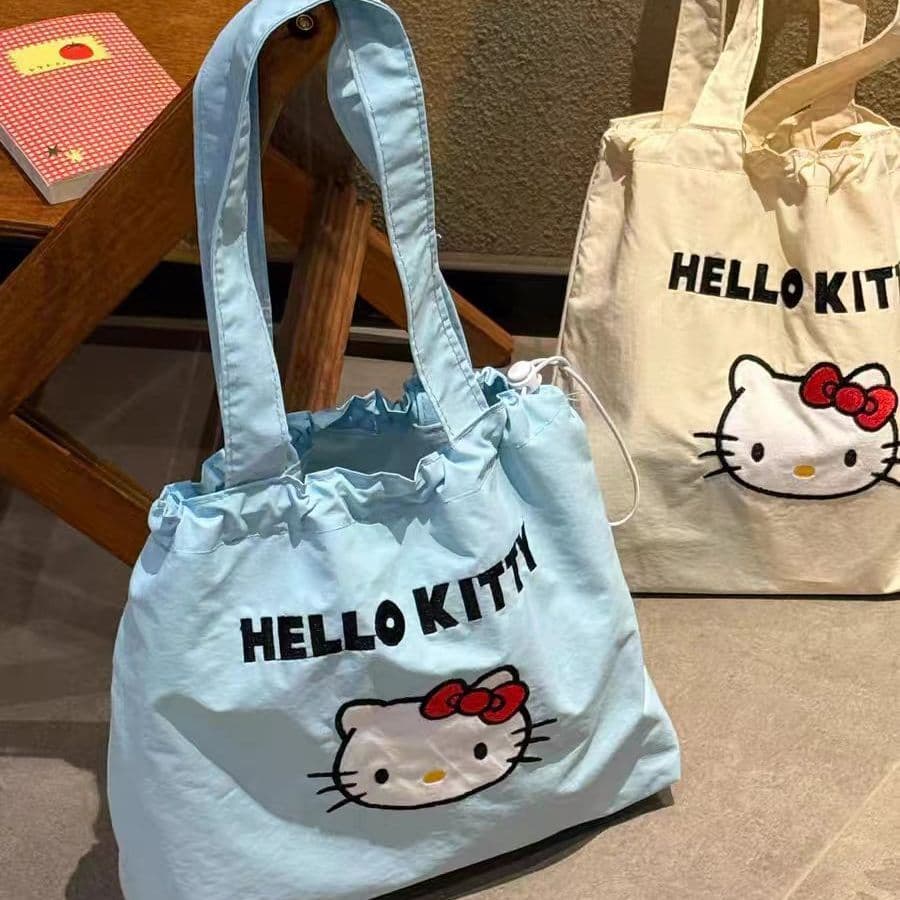 Hello Kitty canvas bag cartoon Harajuku peripheral shoulder bag cute girls fashion handbag shoulder bag ins