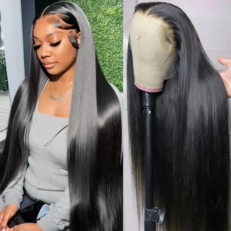 European and American hot front lace wig black women's medium long straight hair fluffy natural fashion full hair set in stock