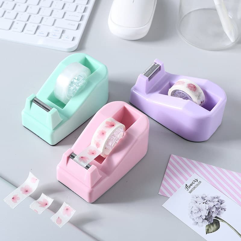Macaron Color Small Tape Dispenser Creative Colorful Desktop Office Tape Machine Packaging Cutter
