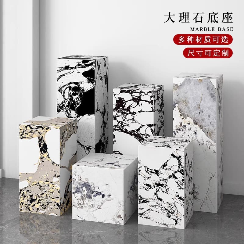 Marble sculpture base sales department display table shopping mall stone pier living room silver white dragon floor-standing base decoration