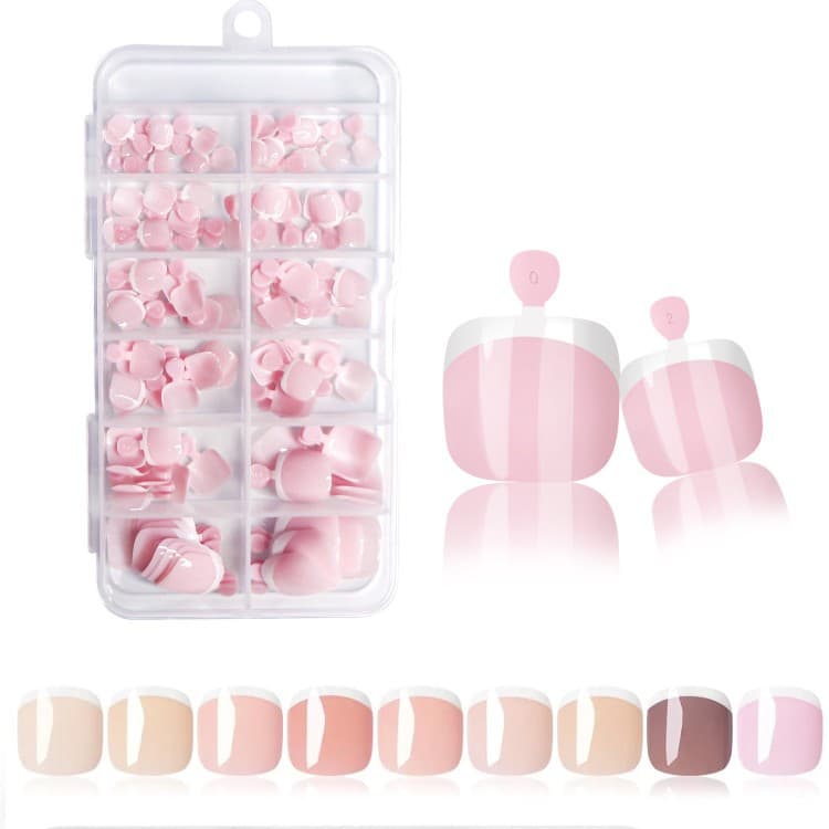 120pcs Boxed Nude White French Press-On Toenails New Style Whitening Toe Nail Stickers Wholesale Fake Toenails