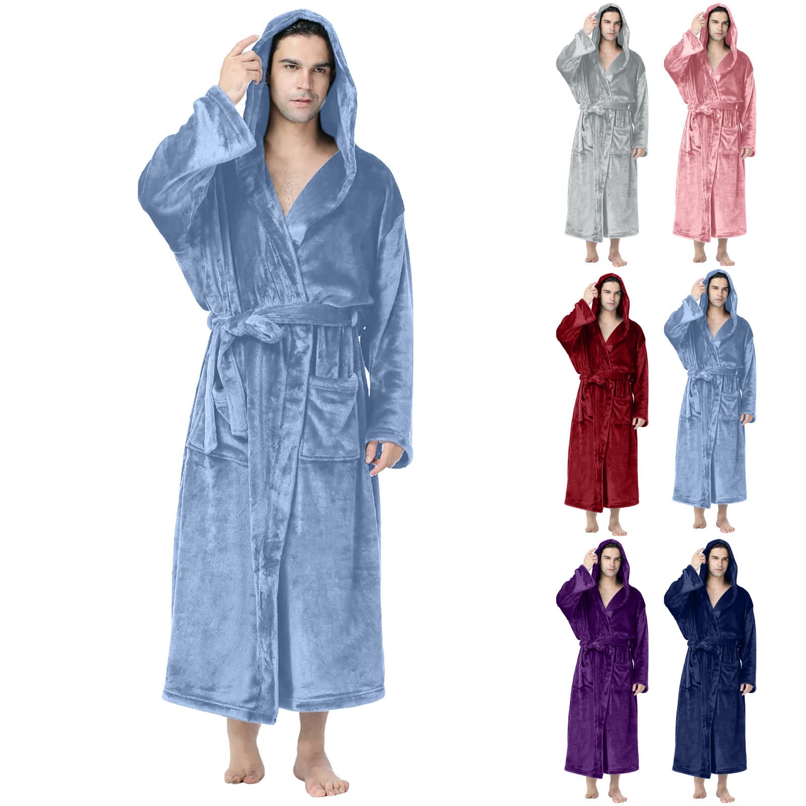 Trade Cross-Border Men's Hooded Bathrobe Soft Fleece Spa Robe with Two Front Pockets Trade Pajamas