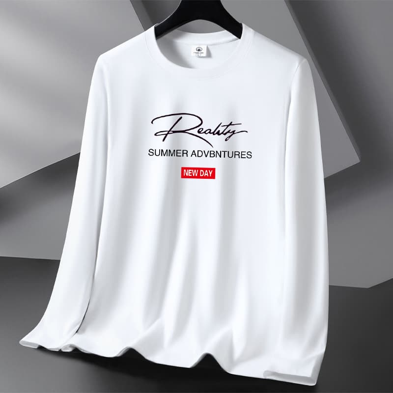 100% cotton men's long-sleeved t-shirt 200g long-staple cotton spring and autumn men's round neck cotton t-shirt bottoming shirt men's clothing